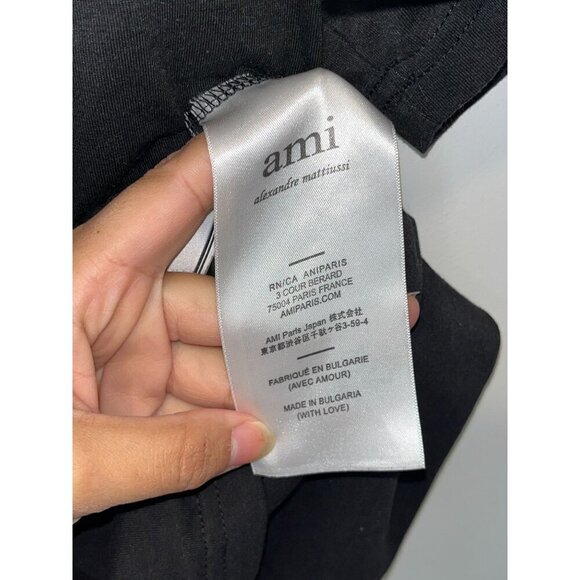 AMI  Black Big Ami Logo Crewneck  T Shirt Men  Black  size  XXL - Picture 8 of 9